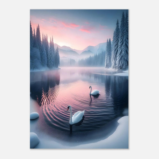 Poster Cygnes sur un lac Hivernal