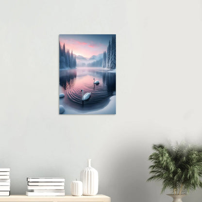 Poster Cygnes sur un lac Hivernal