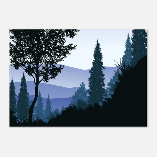 Poster Forêt Silhouette en Bleu